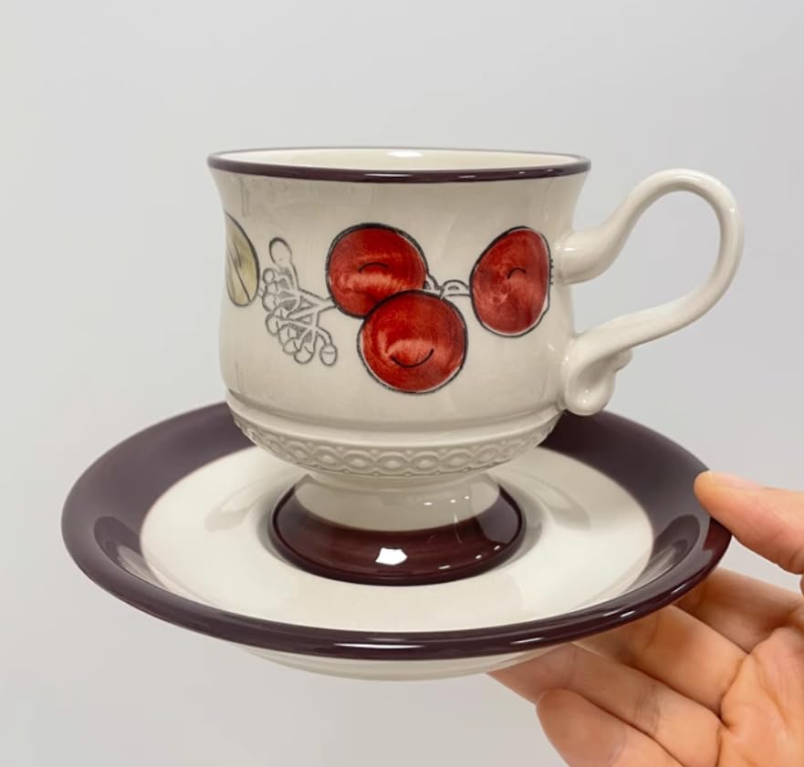 Set di tazze e piattini da caffè e tè in ceramica set di tazze da caffè e piattini in ceramica di melograno rosso piatto per tazza da latte e succo regalo di compleanno per ufficio e casa