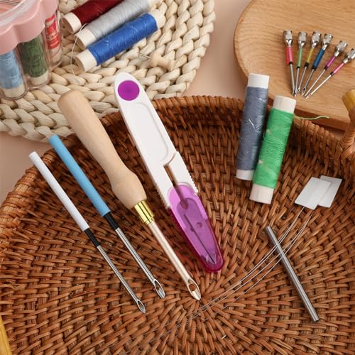 Image of AUGSUN 13Pcs Punch Needle Kit, Punch Needle Tool Adjustable Punch Needle Embroidery Kits Wooden Handle Embroidery Pen for Embroidery Floss Cross Stitching Beginner