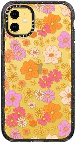 Miniatura 4 de CASETiFY Impact - Funda para iPhone 11, diseño retro bohemio de flores hippie (6070 con diseño floral sobre fondo transparente), color negro