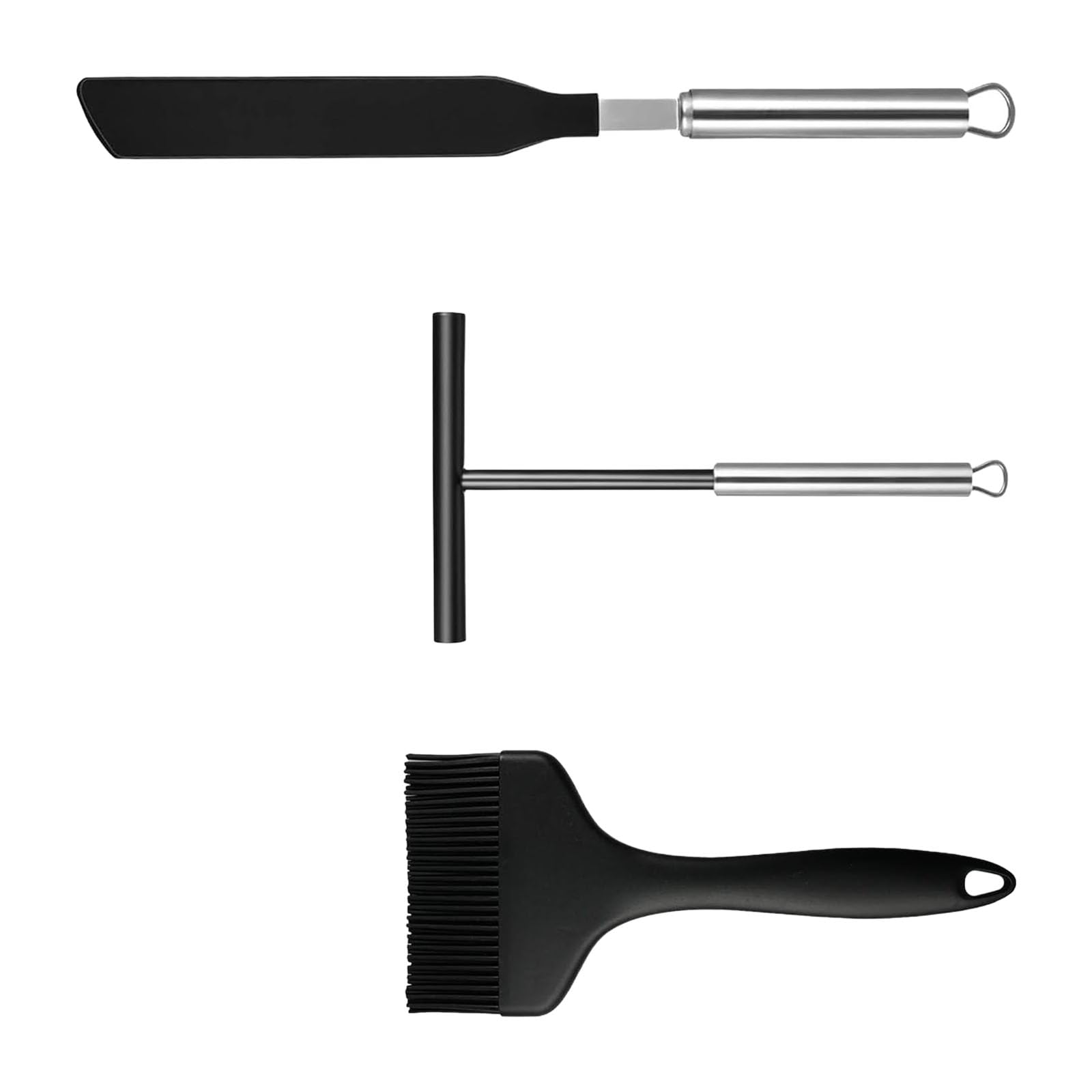TFAOYS Crepes Spreader Set of 3 Heatproof Distributor with Stainless Steels Handle Include Spatula and Brush for Pancakes Tool Pancake Spreader Set