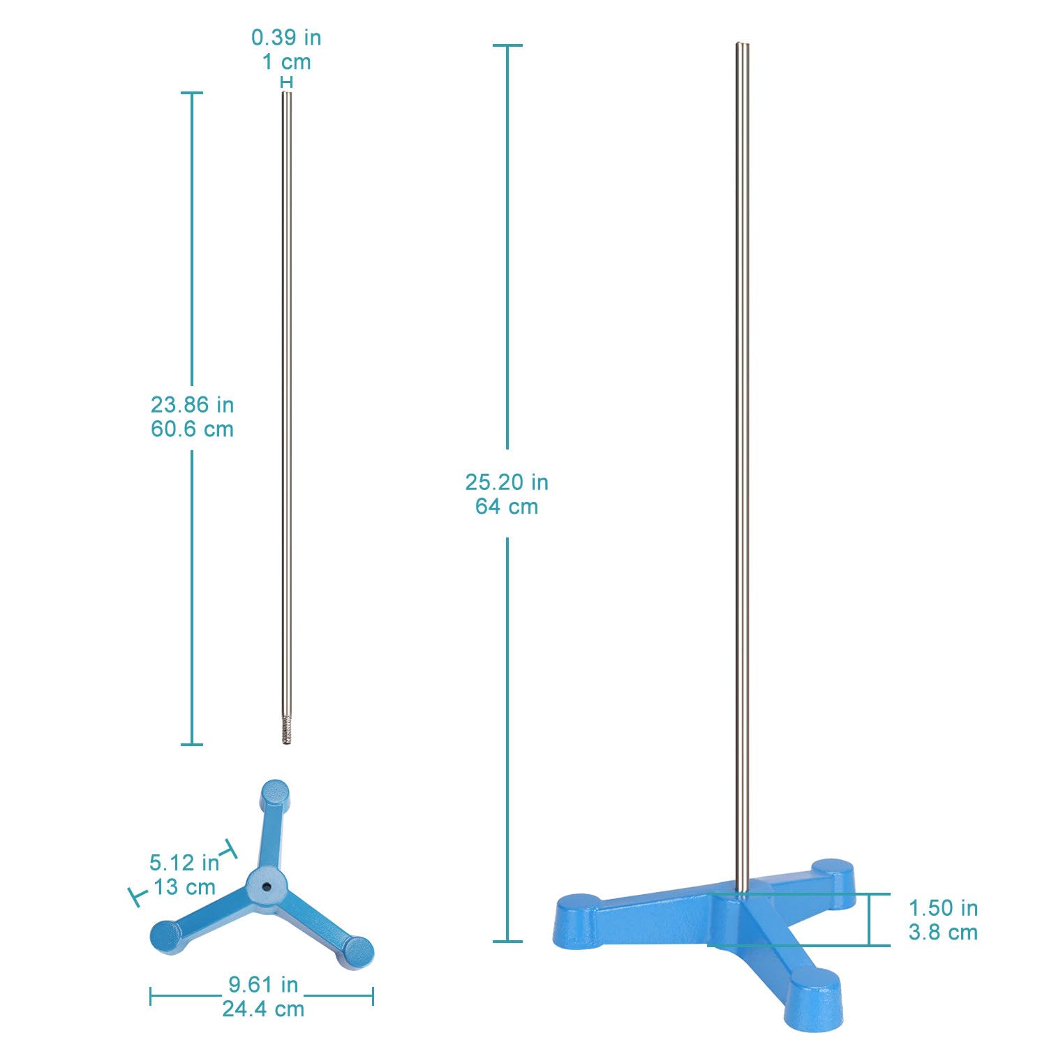 stonylab Support de Laboratoire, Support de Triangle de Laboratoire Base de Support de Rétort avec Tige (60.6 cm L)