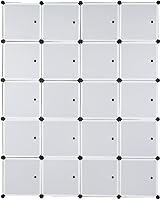 Vista 8 de MENGK 20 Cube Organizer Stackable Plastic Cube Storage Shelves Design Multifunctional Modular Closet Cabinet with Hanging Rod White Doors and Black