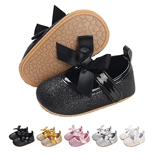 YloveM Bébé Chaussures Premier Pas pour Bébé Filles Chaussures Cuir Souple Prewalkers Anti-dérapant Baskets Princesse Robes Chaussures (D- Noir, 0_Months) Cover