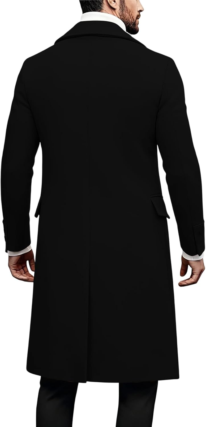 Ymosrh Men's Casual Trench Coat Notched Collar Long Jacket Overcoat Double Breasted Pea with Pockets, M-3XL - Image 2