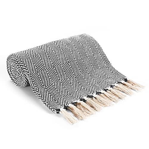 EHC Luxury Reversible Super Soft Cotton Diamond Large Throw For Sofa, Double Bed, Armchair - Grey, 150 x 200 cm