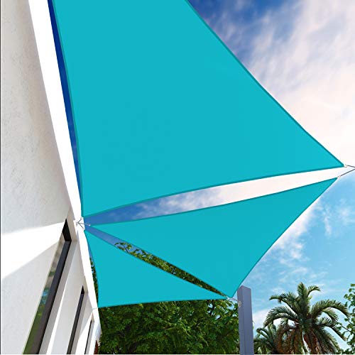 E&K Sunrise 1 Piece 16' x 16' x 16' Waterproof Sun Shade Sail Outdoor Triangle Canopy Shade Cover UV Block for Pergola Patio Backyard Garden Deck (Turquoise)
