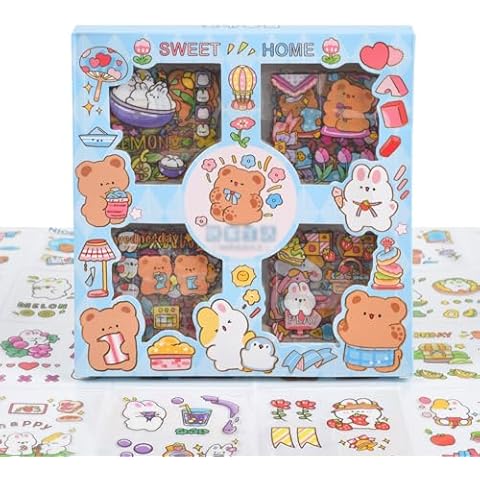 Kawaii Funny Animal Scrapbooking Stickers - 100 Sheets Cute Cartoon Transparent PET Journaling Clipping Supplies Decals Sticker for Planners Collage Junk Journal DIY Arts Crafts Laptops Calendar Cover