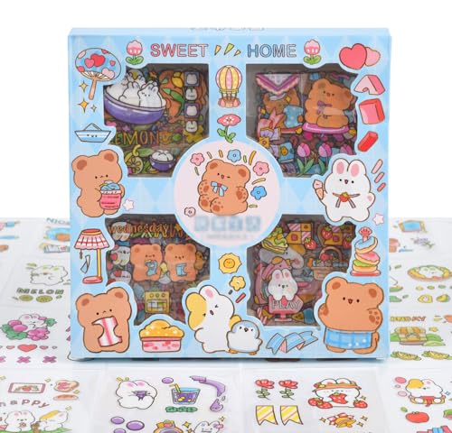Kawaii Funny Animal Scrapbooking Stickers - 100 Sheets Cute Cartoon Transparent PET Journaling Clipping Supplies Decals Sticker for Planners Collage Junk Journal DIY Arts Crafts Laptops Calendar