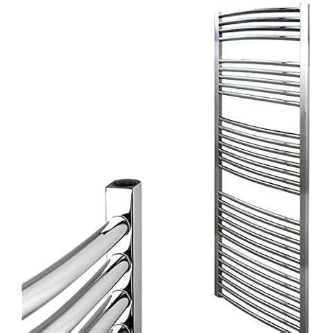 Bray Curved Heated Towel Rail/Warmer/Radiator, Chrome - Central Heating. Round Tube, 25mm Bars, High Output. For Bathroom, Kitchen, 1800 x 600 Cover