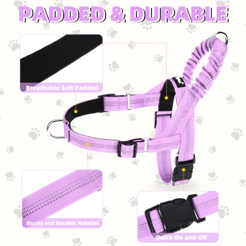 Image of PUPTECK No Pull Dog Harness Small Sized Dog, Adjustable Reflective Pet Vest Harness with Bungee Handle, Escape Proof No Choke Harness for Small Dogs Walking Training, Purple M
