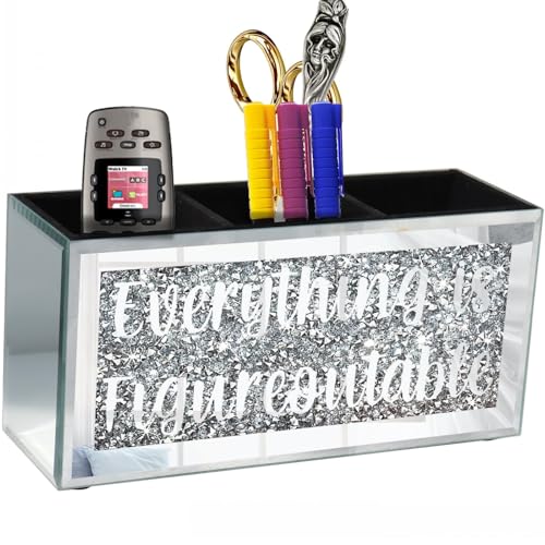 Crystal Diamond Desktop Pen Organizer with 3 Compartments