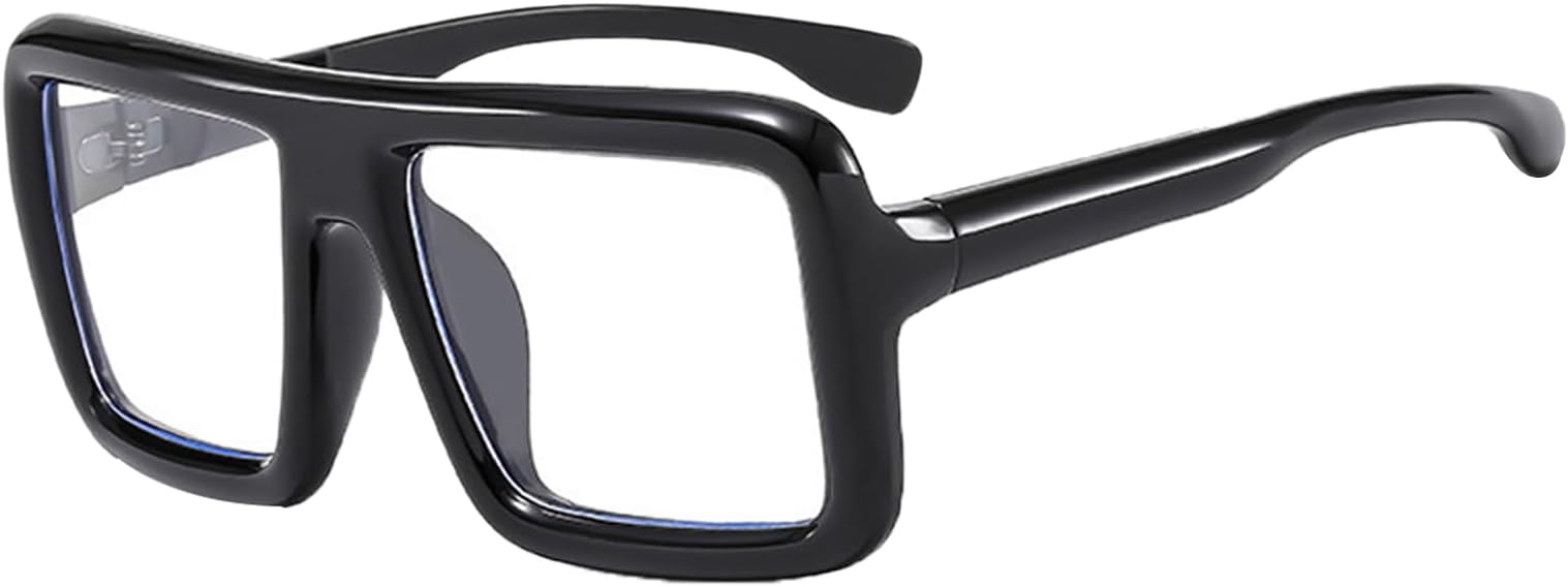 NUMJAWBlack Oversized Thick Glasses for Women Men,Shiny Square Frame Old Man Nerd Costume Accessory Clear Lens Spectacles,Old Lady Nerd Costume Non-Prescription Eyeglasses