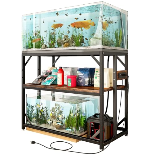 METYERRY 40 Gallon Fish Tank Stand with Power Outlets Aquarium Stand with Adjustable 2-Tier Storage Shelf Terrarium Stand Heavy Duty Reptile Turtle Tank Stand for Home Office Rustic Brown