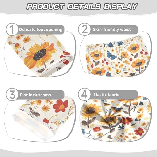 KLL Autumn Sunflowers and Butterflies Cartoon Toddler Girls Cotton Pants Comfortable High Waisted Athleisure Pants Gym3