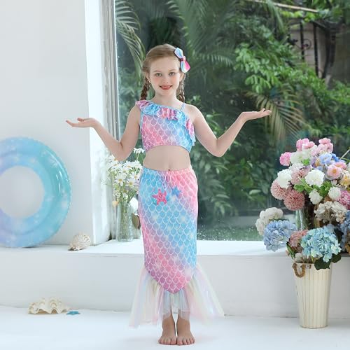 Image of GALLDEALS Girls Swimsuit 3 Piece Bathing Suits Flounce Ruffle Tankini Set Beach Swimwear with Cover Ups Skirt for 3-10 Years