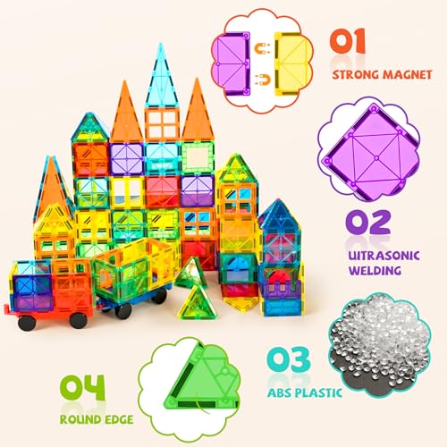 cossy 120Pcs Magnetic Tiles Magnetic 3D Building Blocks Set Educational Construction Toys for 3 4 5 6 7 8 Year Old Boy and Girl with Stronger Magnets, Educational Toys, Recreational, Conventional