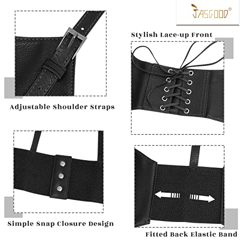 JASGOOD Women Faux Leather Corset Waist Belt Elastic Wide Underbust Corset Lace-up Steampunk Waspie Belt For Halloween4