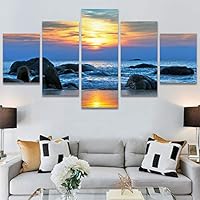 SIGNWIN 5 Panel Canvas Wall Art Modern Art Beach Dramatic Island Landscape Multicolor Photography for Home Decorations Ready to Hang - 60