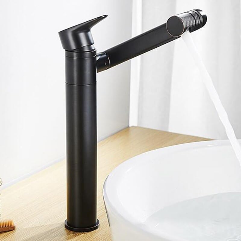 Mitigeur de salle de bain noir rotatif 360° pour l'eau purifiée de votre lavabo haute taille