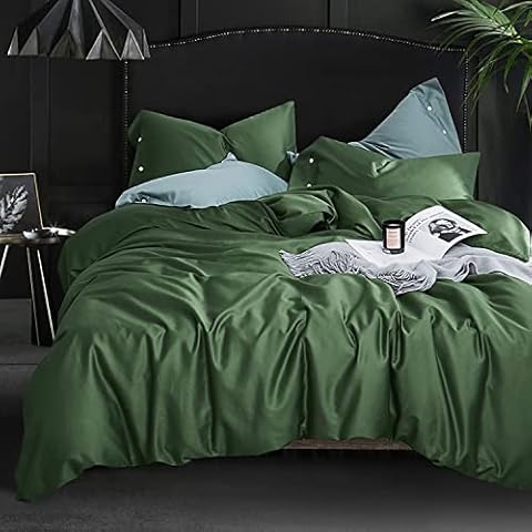 EAVD Luxury Army Green Duvet Cover King Breathable 100% Cotton Solid Color Army Green Bedding Cover with 2 Pillowcases Elegant Style Army Green Comforter Cover with Zipper Closure 4 Ties Cover