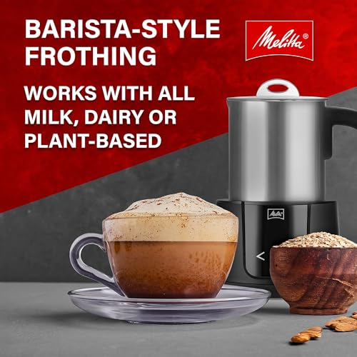 Image of Melitta Montalatte Milk Frother with Chocolate Blending Disk | Hot & Cold Nano Foam, Vegan Milk Warmer, Velvet Hot Chocolate Maker, Stainless Steel Steamer, Unique Chocolate Blending Disk