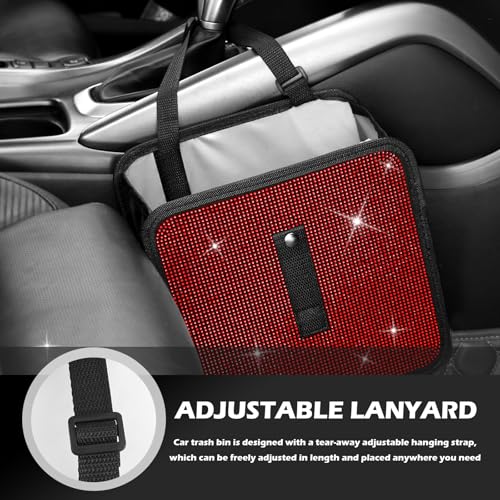 Image of Bling Car Trash Can with Rhinestone,Foldable Car Garbage Can for in-Vehicle Waste Disposal,Multipurpose Hanging Back Seat Organizer & Decorations Fit for Most Cars Trucks (Red)