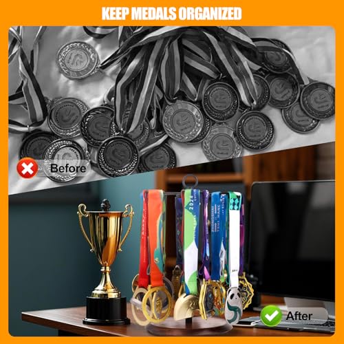 Image of Medal Hanger Display Race Medal Holder 360 Degree Rotating Medal Desk Stand Honor Display Rack Ideal for Sports Marathon Football Soccer Track and Field Running Basketball Swimming 36+ Medals