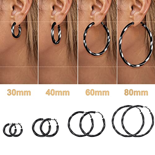 Black Hoop Earrings For Teen Girls,Black Gun Plated Chunky 60Mm Large/Big Hoop Earrings For Women, Dainty Minimalist Open Endless Hoops Earrings For Women Gift #TOP6