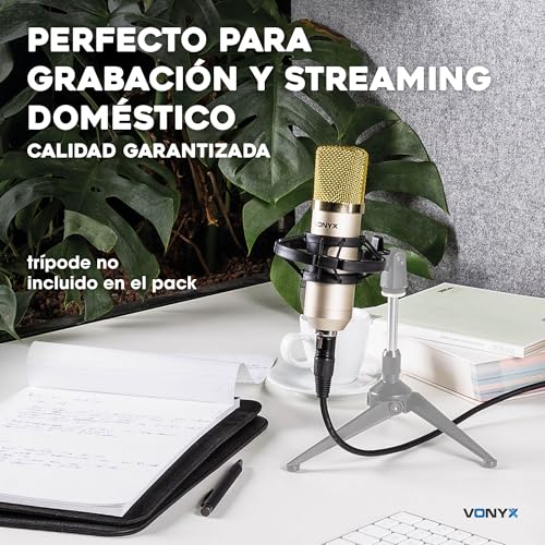 Vonyx CM400C - Micrófono de condensador de gran diafragma, alta sensibilidad, conexión XLR y 3.5mm, Phantom 12-48V, incluye soporte de araña y filtro antipop, ideal para Podcasts, Streaming y Estudios - imagen 3