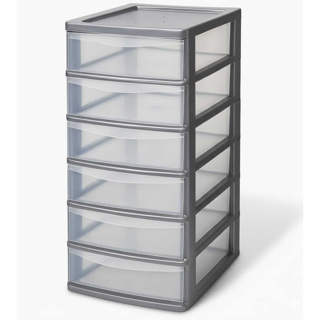 Khanary Plastic Storage Drawer A4 Medium Storage Box Multipurpose Office Desktop Tabletop Counter School Bedroom Garage Kids Room Clear Black & Silver (Silver Clear, A4 6 Tier Small Silver Clear) — image 1