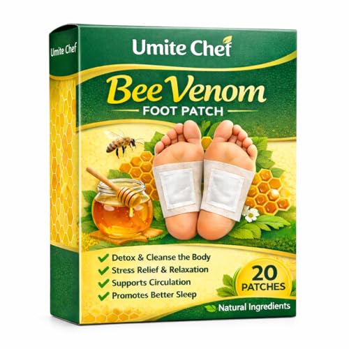 Image of Umite Chef Bee Venom Foot Patch for Detox & Stress Relief | Natural Detox Foot Patches for Better Sleep, Body Pain Relief & Relaxation | Herbal Vain Patch (20 Patches)
