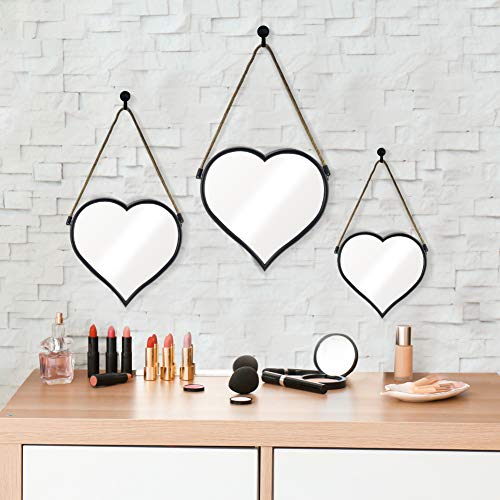 Urban Deco Heart Mirror 3 Pcs Heart Shaped Mirror Black Hanging Mirror Sets For Bedroom Living Room Bathroom Scandinavian Natural Wall Decoration Retro Style Wall Mirrors Decorative With 3 Hooks #TOP5