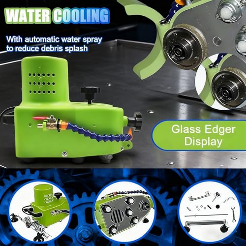 Pulidora portátil de Bordes de Vidrio de 800 W con Rueda de Diamante y Disco de Pulido, Velocidad de 1 a 3 m/min para Bordes biselados Rectos y Redondos de Vidrio
