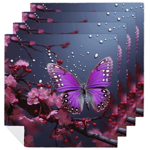 Servilletas de Tela Moradas con Mariposa, 18.7 x 18.7 in, 1 unidad miniatura 1