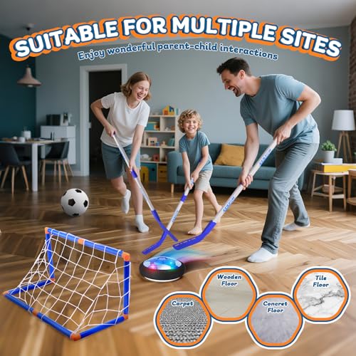 Image of Nazano 3-in-1 Hover Soccer Ball, Kids Toddler Hockey Set with LED Lights,Indoor Outdoor Toys for Kids, Soccer Gift for Boys 6-8 8-12, Birthday,Kids, Boys Girls Age 6, 7, 8, 9, 10, 11, 12