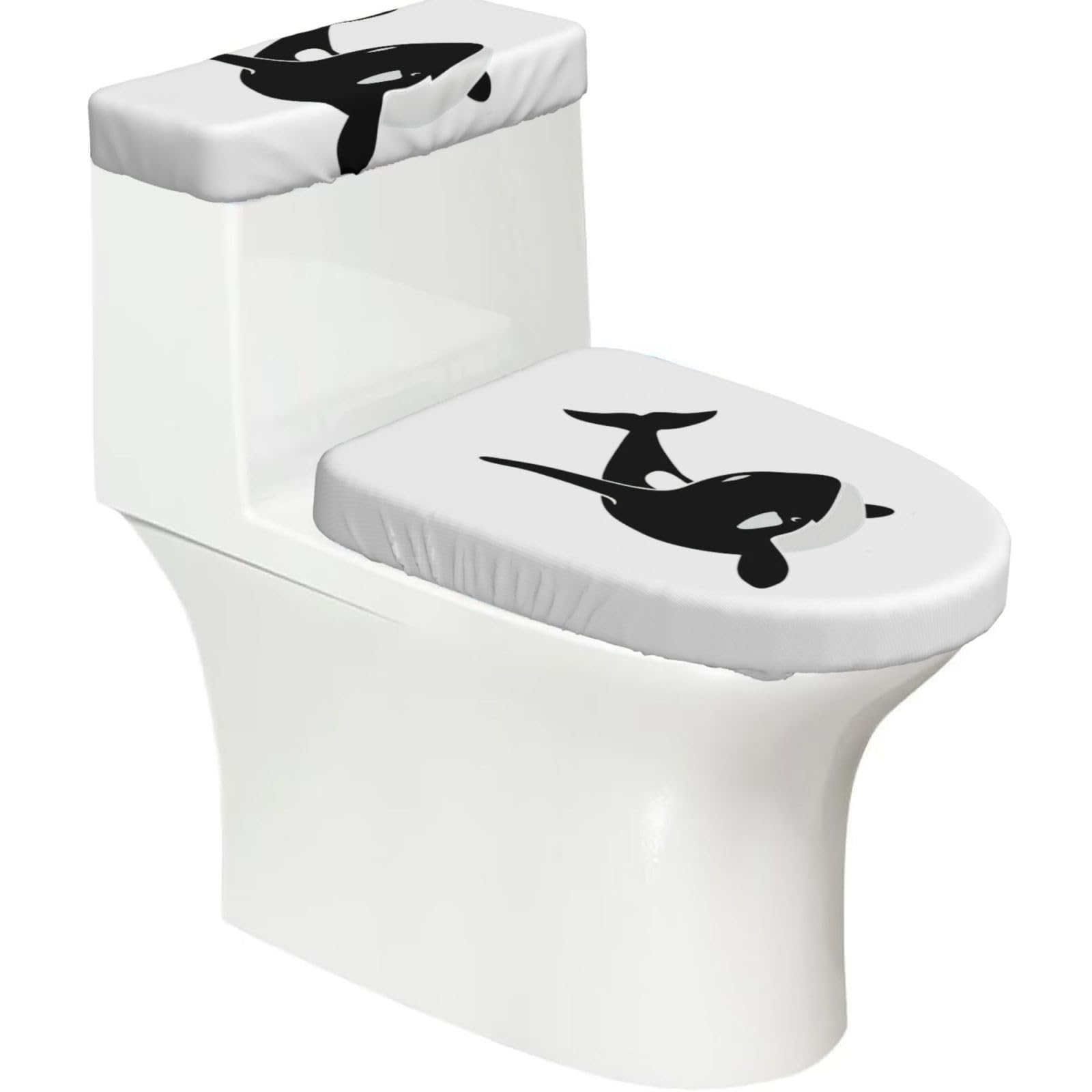 Killer Whale Dolphin Ocean Print Bathroom Decor Toilet Lid Cover And Tank Covers, Restroom Accessories Fits Most Round