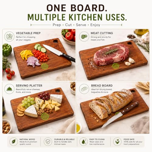 Image of Wooden Chopping Board for Kitchen | Single Block Acacia Chopping Board Wood | Wooden Chopping Board | Cutting Board Wooden for Vegetables, Fruits & Meat | Serving Board (38 x 20 x 1.5 cm)