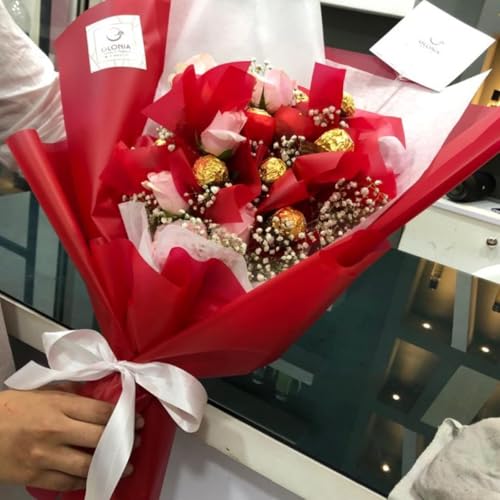 Image of Oasis Gift Wrapping Frosted Cellophane Roll For Multipurpose Hamper Packaging & Flower Bouquet Wrapping, 80cmx25mtr, 1 Roll (Red)