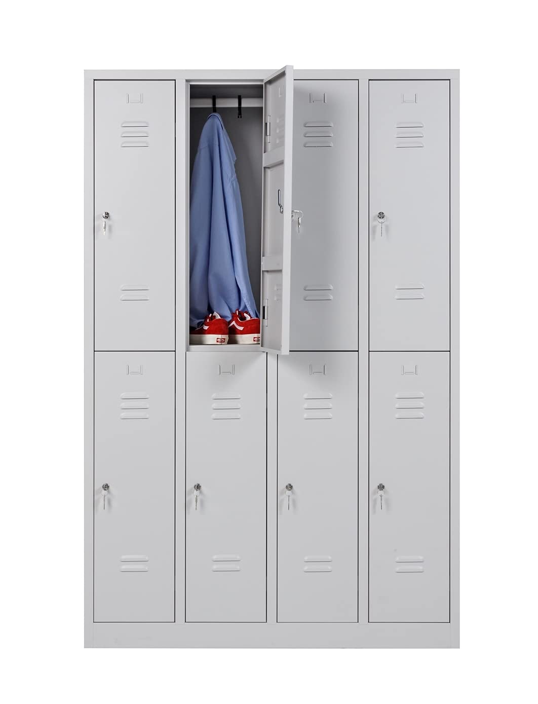 furni24 Garderobenschrank Schließfach Spind Umkleideschrank Kleiderschrank Abteilbreite 30 cm 8-türig fertig montiert Verschiedene Ausführungen verfügbar
