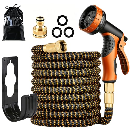 Tuyau Arrosage Extensible 75ft / 100ft, Tuyau Extensible avec Pistolet d'Arrosage à 10 Fonctions et Raccords en Laiton 3/4