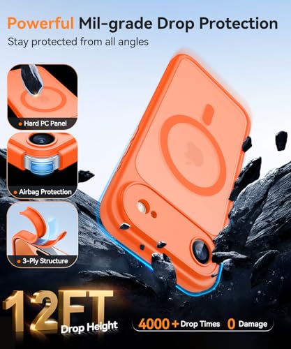 Image of CANSHN Magnetic Compatible with iPhone Air Case(6.5 Inch), Upgraded [Full Camera Protection] [Compatible with Magsafe] [Translucent Matte] Shockproof Phone Cover for iPhone 17 Air Case,Orange