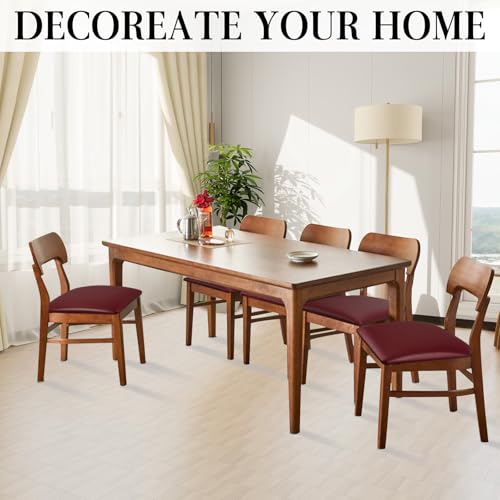 Image of Pu Leather Dining Chair Seat Covers Set of 6, Waterproof Kitchen Chair Covers Stretch Chair Cover for Kitchen /Dining Room /Hotel, Tasteless seat Covers for Chairs (Wine Red - 6 PCS)