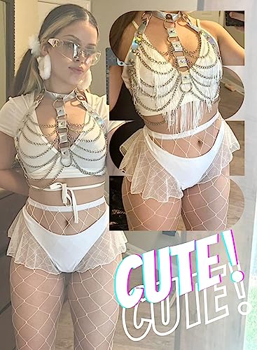 Rave Bottoms for Women - Festival Cute High Waisted Bikini Shorts Sheer Mesh Ruffle Dance Skirt Club Mini Hot Pants3