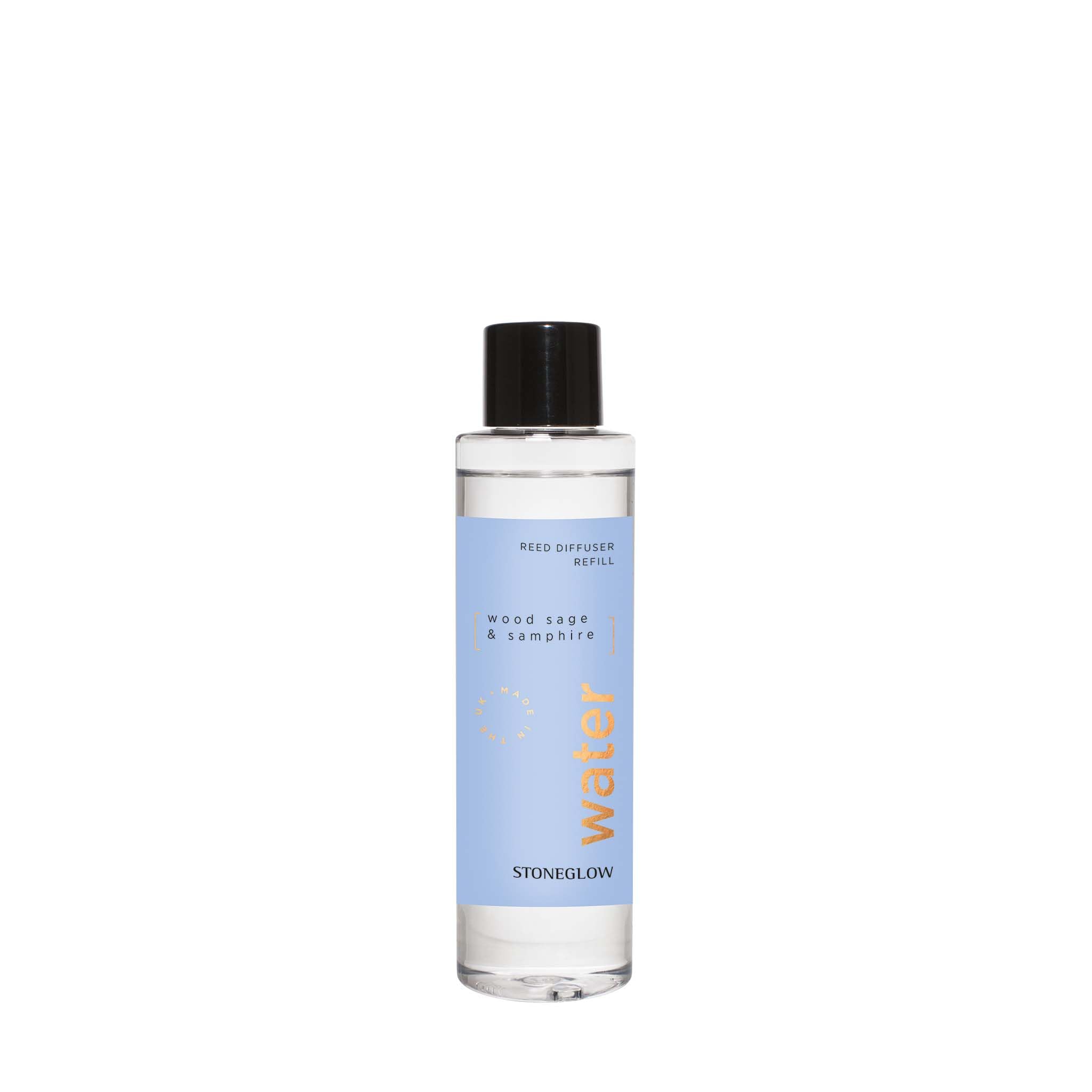 Stoneglow Candles London Blue Stoneglow Elements Collection - Water Scented Reed Diffuser Refill - Wood Sage & Samphire (Blue) 210Ml