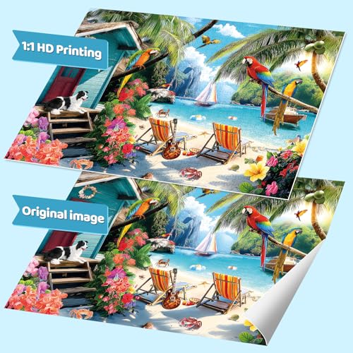 Puzzle de 2000 Piezas para Adultos, Tema Playa de Verano con Loros y Perro, Rompecabezas Desafiante 39" x 28" miniatura 4