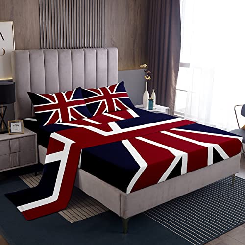 Parure de lit de luxe en microfibre douce pour enfants, garçons et filles, motif drapeau de l'Angleterre - 1 drap pour lit simple - Rouge marine