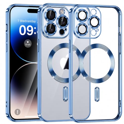 Image of Elzzi Clear Logo Electroplating Transparent Case for iPhone 14 Pro Case 6.1 inch, Luxury Electroplated TPU Cover, Individual Camera Protection for Each Lens Bumper Case (Sierra)