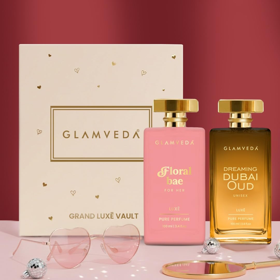 Glamveda Valentine Luxury Perfume Couple Gift Set | Floral Bae & Dubai Oud Long Lasting 2x100ml | Valentine Day Gift for Her & Him | Floral, Fruity & Oud Premium Pure Perfume for Man & Woman-image-14