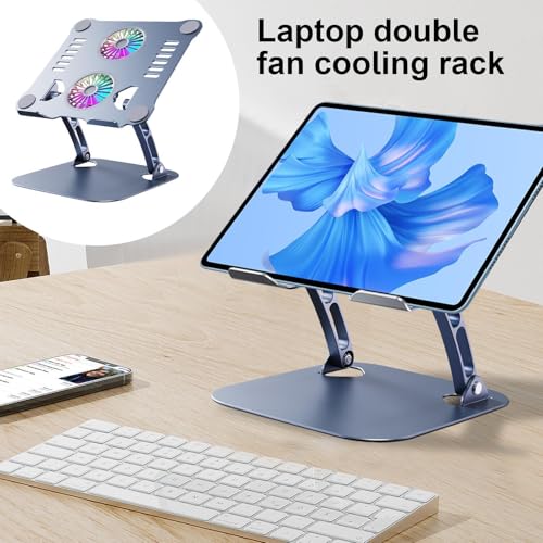 Soporte para Laptop con Ventiladores Ajustable en Altura, Ergonómico y Plegable, con Dos Ventiladores para Refrigeración, Soporte Elevado para Portátiles con Regulación de Altura para Escritorio, Hogar y Oficina miniatura 4