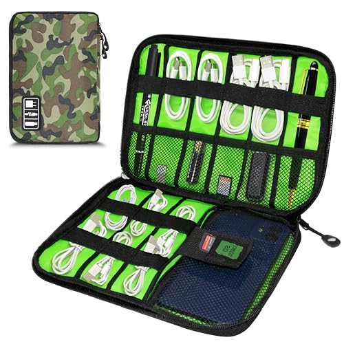 Image of Electronics Organizer,Travel Cord Organizer Pouch,Cable Organizer Bags | Travel Electronic Accessories Storage Case for Cables, Cords, Charger, Phone (CamouflageGreen)
